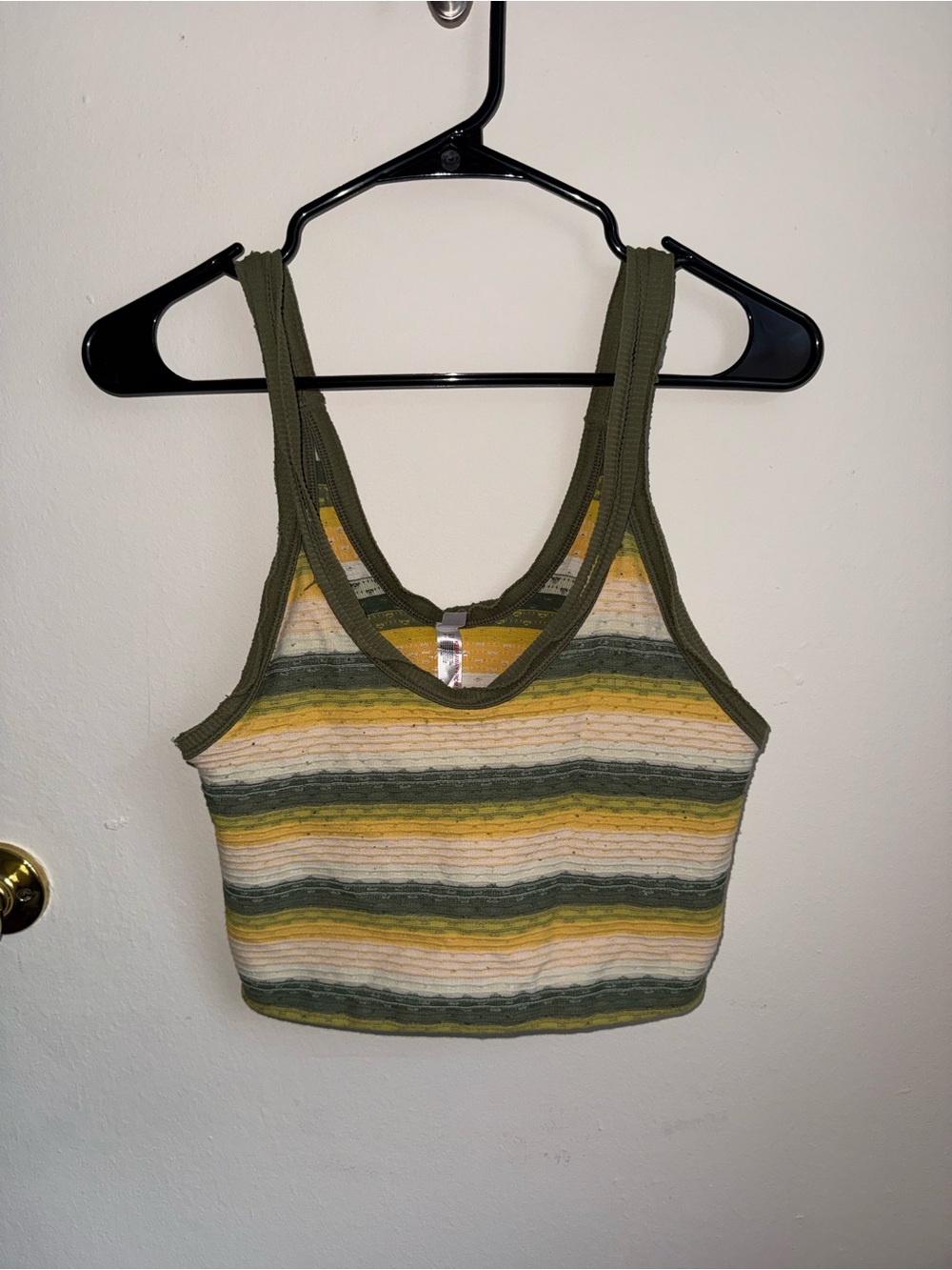 Out From Under (Pacsun) Striped Crop Tank Top - Olive & Mustard